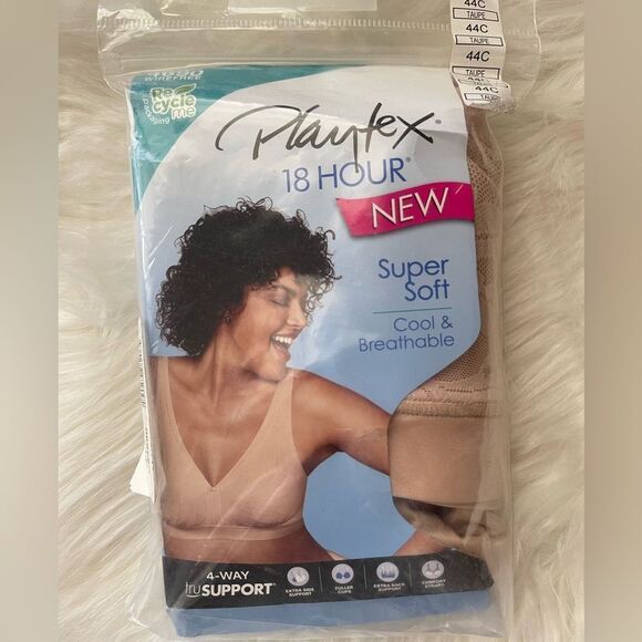 Playtex 18 hr new super soft cool & breathable 4 way support bra 4690 44C taupe - Picture 2 of 7